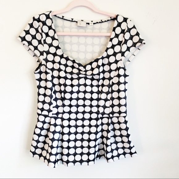 Anthropologie Tops - Postmark Anthro Black White Textured Peplum Blouse